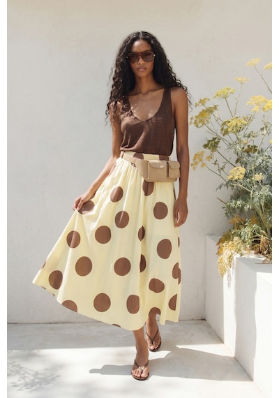 Sateen Puantiye Desenli Poplin Etek - Sarı-137636