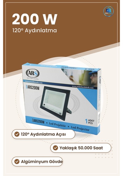 Led Projektör 200w Geniş Alan Aydınlatma Armatürü Dış Mekan Bah