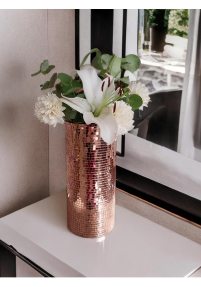 Aynalı Cam Vazo Rose Gold Çok Renkli
