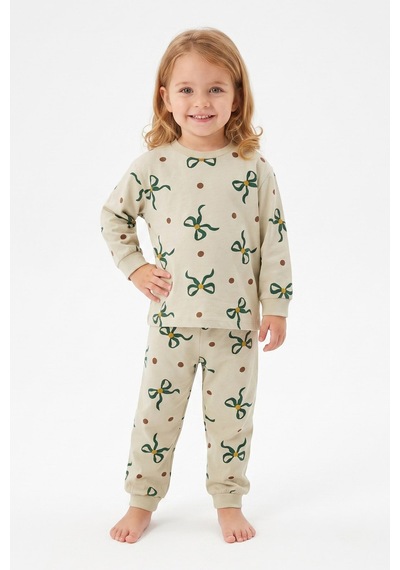 Modanıno %100 Pamuk Ve Baskılı Kız Çocuk Pijama Takımı 9-36 Ay 12741ıs Su Yeşili