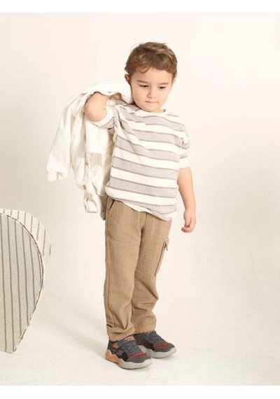 Nanica Kids Erkek Çocuk Beli Lastikli Dokulu Kargo Pantolon-15728 Kahverengi