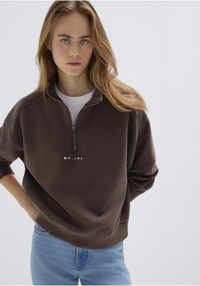 Mavi - Mvjns Nakışlı Yarı Fermuarlı Kahverengi Sweatshirt 1s10533-71603