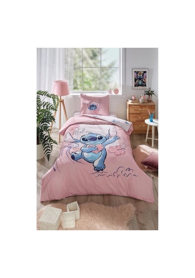 Özdilek Stitch Aloha Tek Kişilik Disney Lisanslı Lastikli Çarşaf Çocuk Nevresim Takımı 7276 Pembe