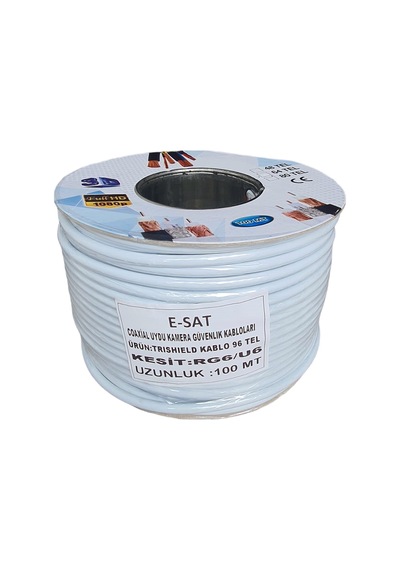 E-sat Rg6 U6 100 Mt 96 Tel Trıshıld Çift Folyolu Anten Kablosu