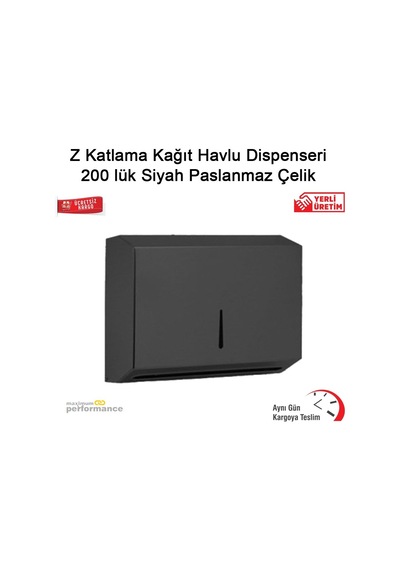 Z Katlama Kağıt Havlu Dispenseri 200 Lük Siyah Paslanmaz Çelik Krom