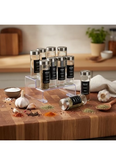 12 Li Metal Kapaklı Cam Baharatlık Seti, 80ml, 110ml Ve 170ml Boyut Seçenekli, Etiket Hediyeli Silindir Baharat Takımı, Modern Mutfak Düzenleyici Kavanoz Seti 170ml- 12 Adet Diğer