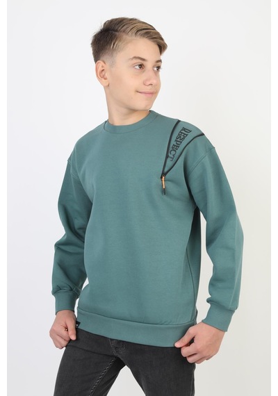 Fermuarlı Respect Baskılı Siyah Erkek Çocuk Sweatshirt-90844 Yeşil