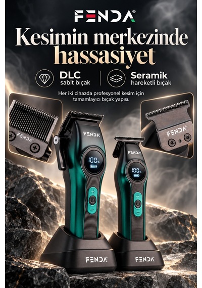 Fenda Profesyonel Şarjlı Bldc Motor 8000 Rpm 2'li Tıraş Makinesi Seti Yeşil