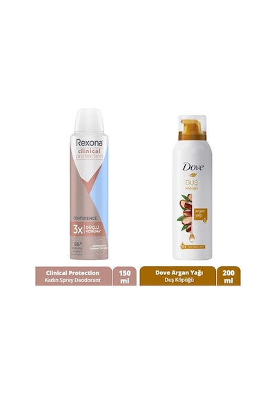 Rexona Clinical Protection Kadın Sprey Deodorant 150 ML + Dove Argan Yağı Köpük Duş Jeli 200 ML