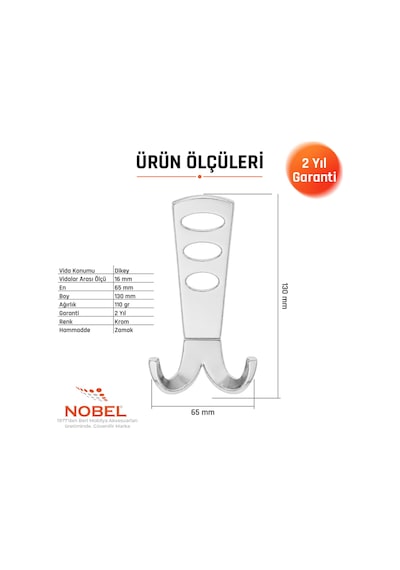 Seylan Portmanto Askısı, Metal Vestiyer Askısı, 110 Gr, Dolap Ve Duvar Askılığı, Krom Vidalı