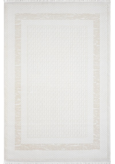 Krem Bej Geometrik Desenli Modern Halı - Ng511bv Beyaz