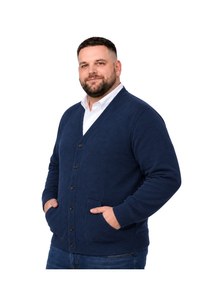 Battalmoda Erkek Büyük Beden İndigo Cepli Düğmeli Triko Hırka 3xl-4xl-5xl-6xl
