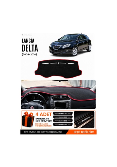 Lancia Delta 2008-2014 Uyumlu Torpido Örtüsü, Torpido Kılıfı - Siyah-kırmızı - Ln001