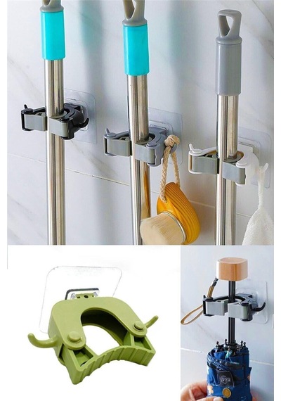 2 Adet - Paspas Süpürge Fırça Ve Mop Askısı Fırça Sapı Tutucu Mutfak Banyo Askı Gri Diğer