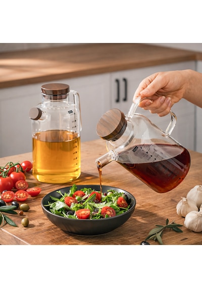 Porsima Lm-0108 Verra Kapaklı Borosilikat Cam 2li Yağlık Sirkelik Yağdanlık Seti 1000ml Şeffaf
