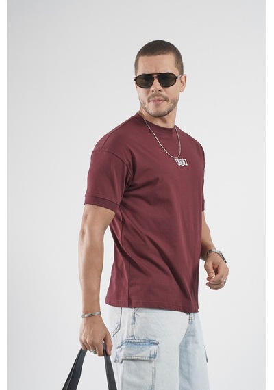 Kolu Ribanalı Regular Kalıp Erkek Düz Basic Tişört Bordo