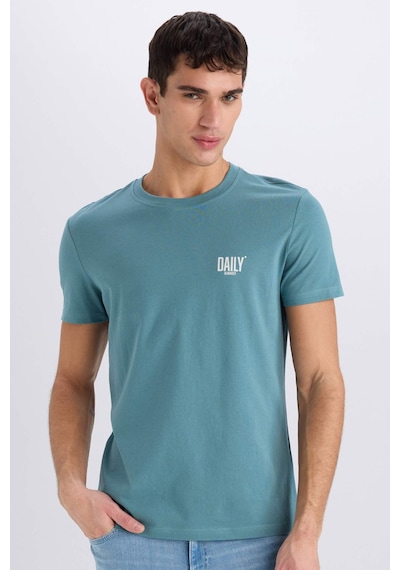DeFacto %100 Pamuk Slim Fit Dar Kesim Bisiklet Yaka Baskılı Kısa Kollu Tişört C2078AX25SMGN1081