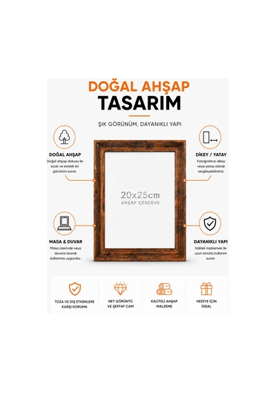20x25 Cm Ahşap Resim Çerçevesi Fotoğraf, Poster Ve Sertifika Çerçevesi Dikey & Yatay Kullanım