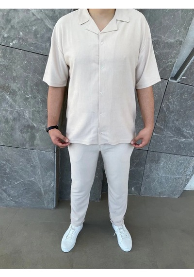 Lulikwear Erkek Baggy Pantolon ve Gömlek Takım Bej