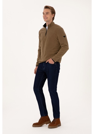 U.S. Polo Assn. Erkek Regular Fit Haki Polar Yarım Fermuarlı Basic Sweatshirt 50313777-VR027
