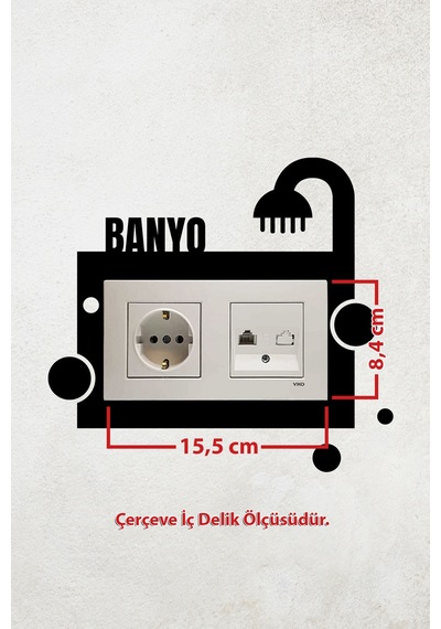 Banyo Tasarım 2li Priz Çerçevesi İç Ölçü 15,5x8,4 Cm 2li Dekoratif Priz Çerçeve Ahşap Siyah