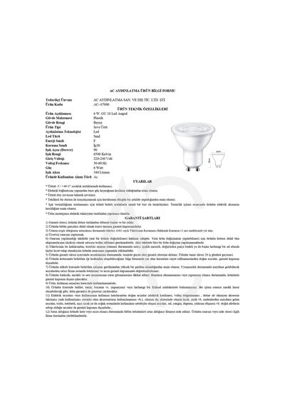 6w Gu10 Led Ampul Beyaz Işık