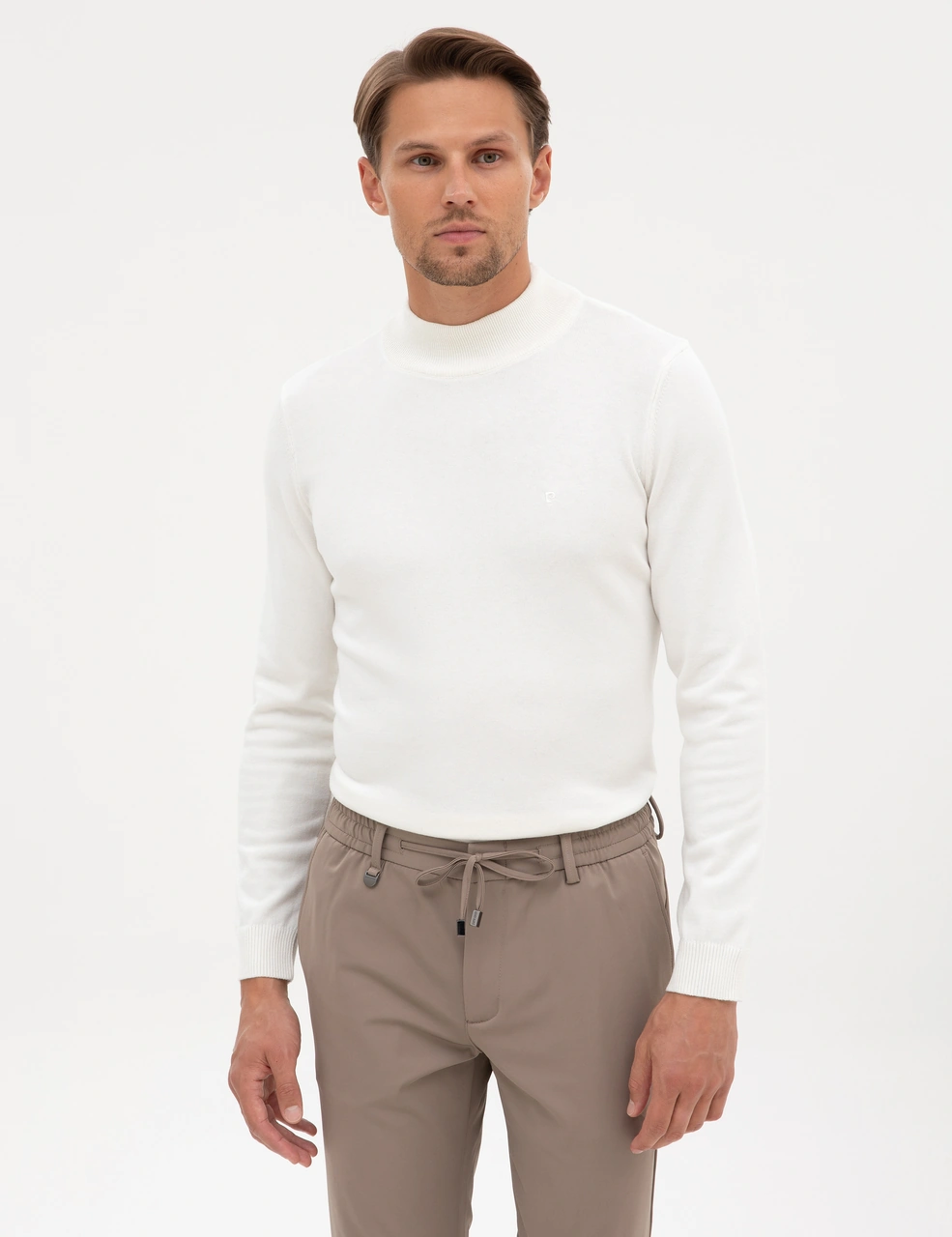 Pierre Cardin Ekru Slim Fit Yarım Balıkçı Yaka Basic Triko Kazak 50315457-vr019