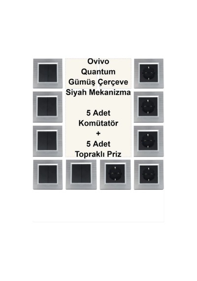 Asyagrup Ovivo Quantum Gümüş Set Priz,komütatör - Çerçeve Dahil