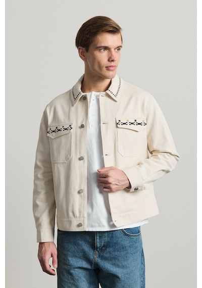 Danger Erkek Nakışlı Denim Ceket Bej