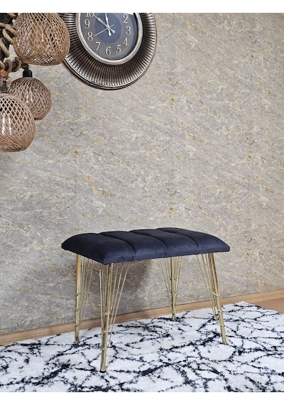 Zafir Metal Gold Tel Ayaklı 60 Cm Puf Bench - Puf - Bench - Oturak - Mutfak Oturağı - Antre Oturağı Füme