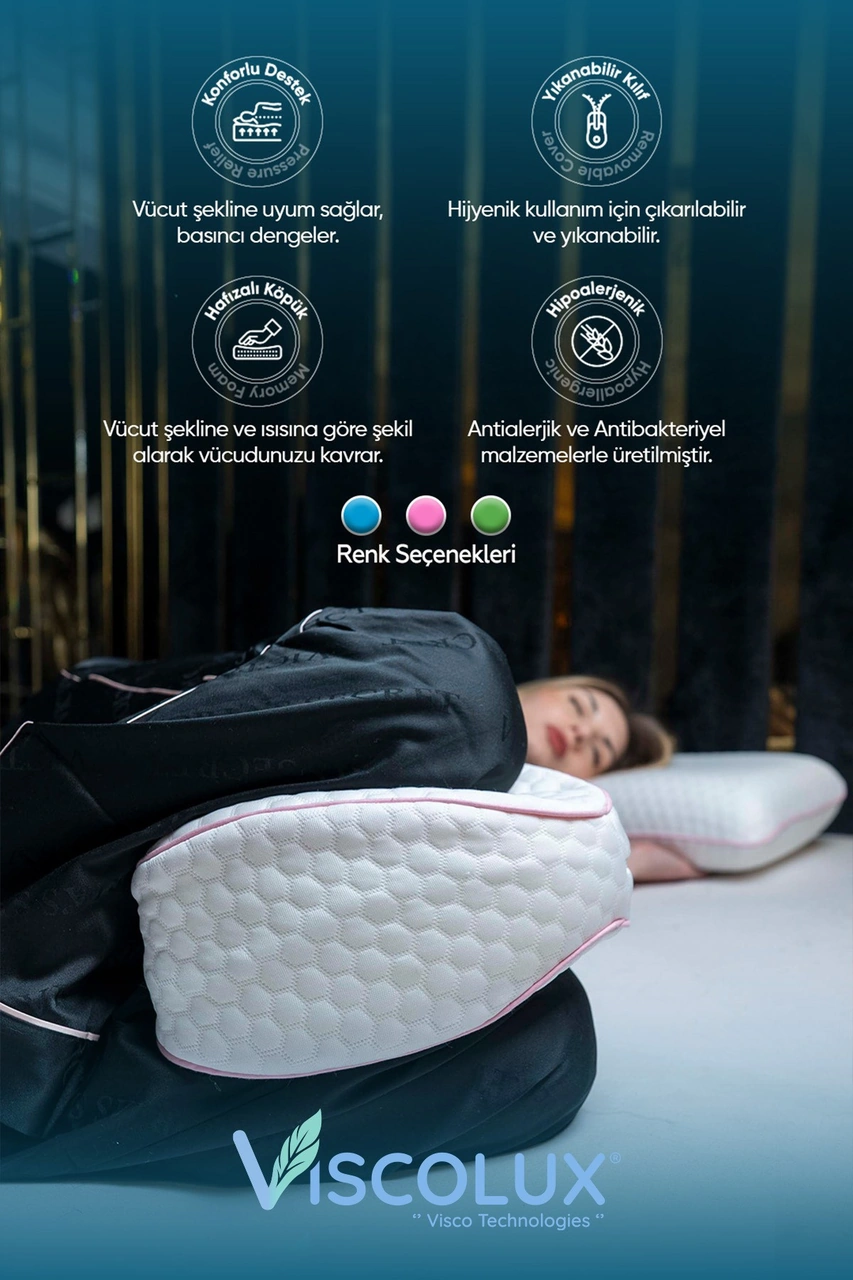 Diz Arası Ortopedik Yastık - V Model Diz Arası Yastık Visco Yastık 25x25x15 Pembe