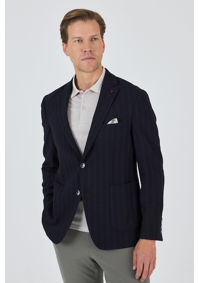 İmza Koyu Lacivert Mono Yaka Gofreli Esnek 6 Drop Slim Fit Casual Ceket 1002250126 Koyu Lacivert