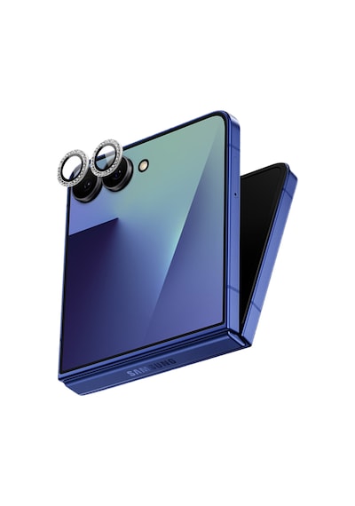 Samsung Galaxy Uyumlu Z Flip 7 İçin Ipg Prolens Kamera Lens Koruyucu Elmas Taş Çerçeveli, Kırılmaz Cam Gümüş
