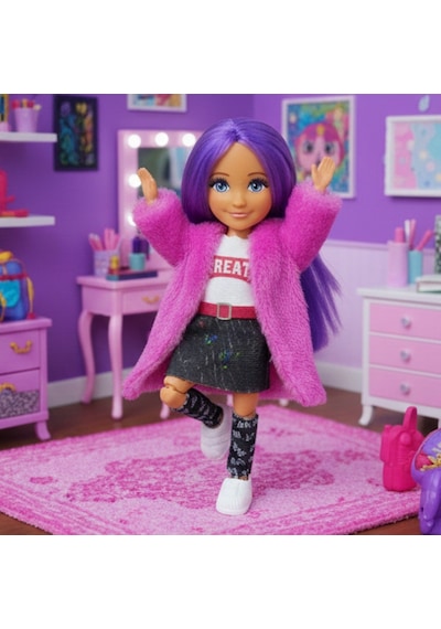 Ankiki Moda İkonu Bebek Figür 13 Cm - Mor Saçlı "great" Stil Etekli Kombin Lisinya
