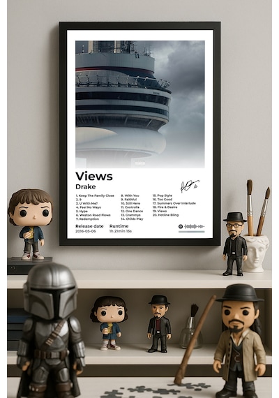Drake Views Siyah Ahşap Çerçeveli Poster, Dekoratif Müzik Albüm Duvar Tablosu