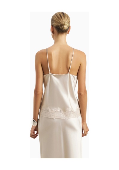 Because Of Alice Satin Lace Detail Camisole V Yaka Kadın Bluz Kırık Beyaz