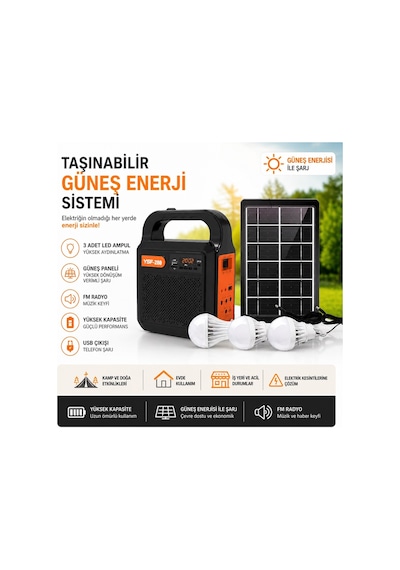 Ysf-200 Bluetooth Hoparlör Güneş Enerjili Kamp Lambası Fm Radyolu Müzik Mp3 Çalar Powerbank Özellikli Taşınabilir Solar Panel Sistemi