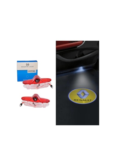 Renault Kapı Altı Led Aydınlatma 3 Boyutlu Logo Lazer Işık Araca Özel Geçmeli 2li Set GLZ00406198