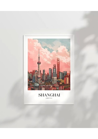 Çerçevesiz Poster Shanghai Gökyüzüne Yükselen Şehir