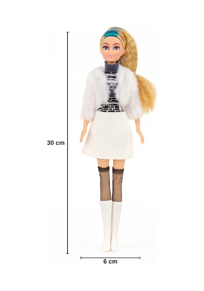 Oyuncak Bebek - Beyaz Kürklü Montlu Ve Çizmeli Moda Bebeği 30 Cm - Tarz Giyim Serisi