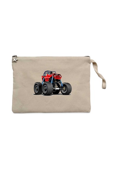 Jeep Canavar kamyon Krem Clutch Astarlı Cüzdan / El Çantası Krem