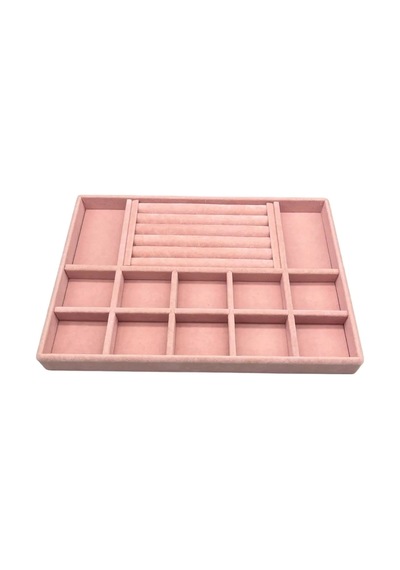 Yerli Üretim Istanbul Model Süet Kumaş Pembe Renk Çekmece Içi Takı Düzenleyici Stand Çok Renkli