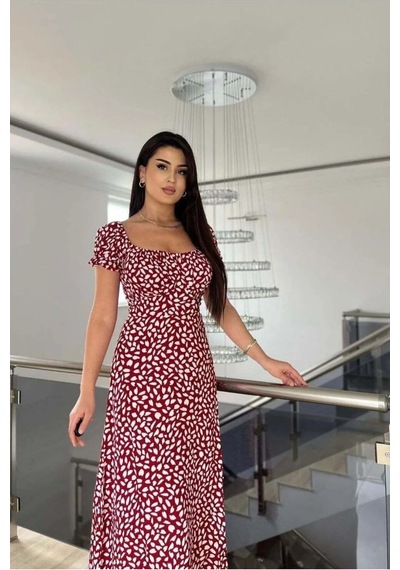 Veraura Lifestyle Kadın Kare Yaka Kemerli Midi Elbise Çok renkli