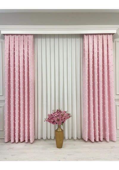 Brillant Carla Puffy Püsküllü Perde İstenilen Tüm Ölçülerde Pembe