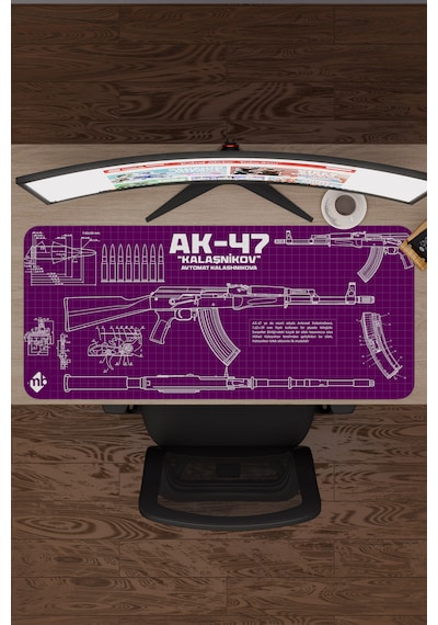 Ak 47 Siyah Kalaşnikov Cs Dikişli Kauçuk Oyuncu Mousepad - 90x40 Gaming Mouse Pad Ak-47 Mor