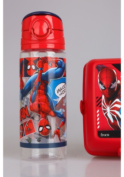 "dekomus Cep Defteri Hediyeli" Lisanslı Spıderman 500 Ml Trıtan Matara Ve 2 Katlı Beslenme Kutusu / Lunch Box Seti Altın
