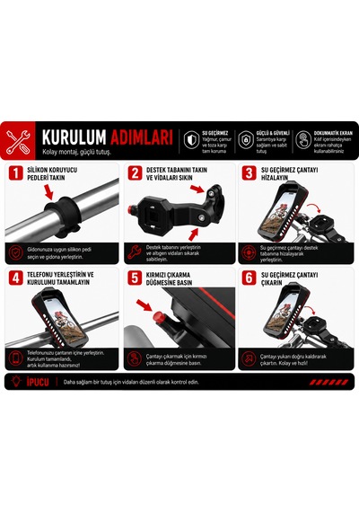 Kenly Bisiklet Motosiklet Gidon Telefon Tutucu Çanta Dokunmatik Su Geçirmez Navigasyon Aparatı