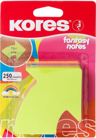 Kores 70 X 70 Mm Ok İşareti , Fantasy Yapışkanlı Not Kağıdı İle 5 Neon Renkler, 250 Adet
