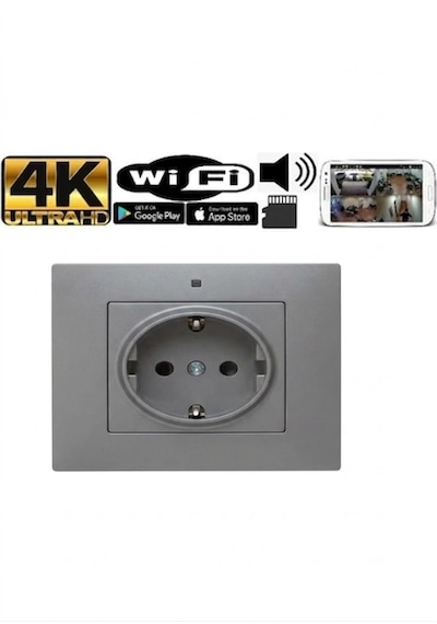 Duvar Prizi Gri  Mini Gizli Wifi Kamera 1080p Hd 4k Kalite