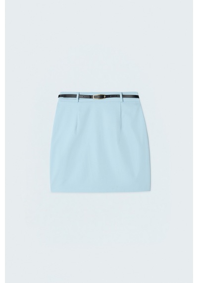Sateen Keten Görünümlü Mini Etek - Bebe Mavi-137745 Bebe Mavisi